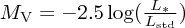 $ M_{\rm V} = -2.5\log(\frac{L_\ast}{L_{\rm std}}) $