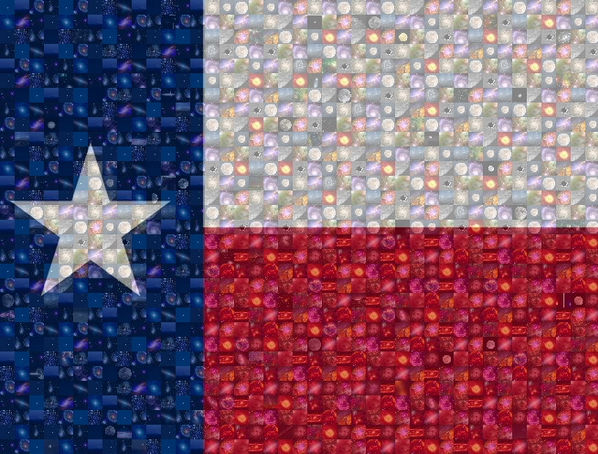 Mosaic of the Texas flag composed from astronomy images