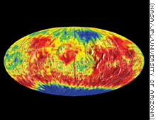 Mars: Soil enriched in hydrogen is indicated in blue